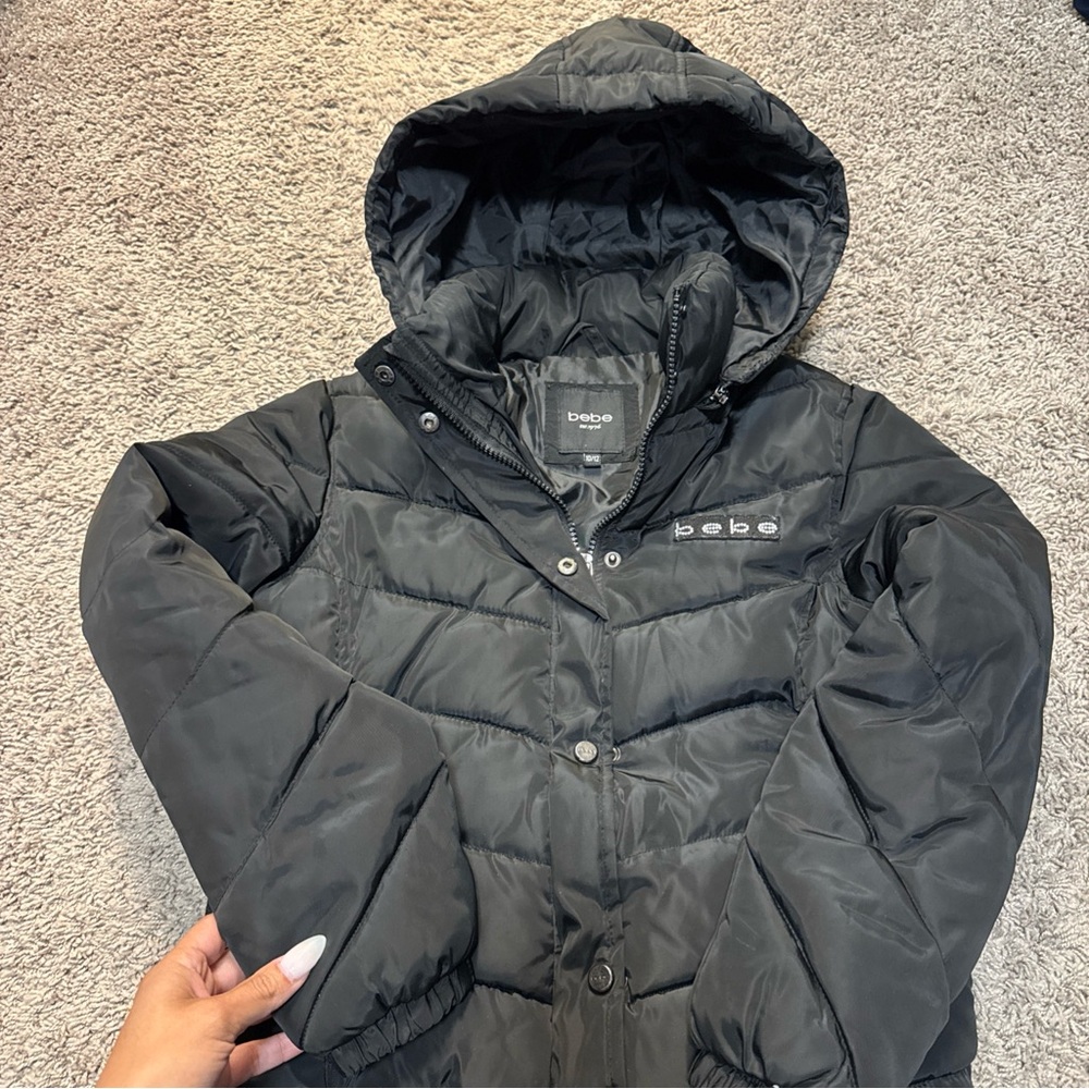 Bebe Charcoal Hooded Puffer Coat